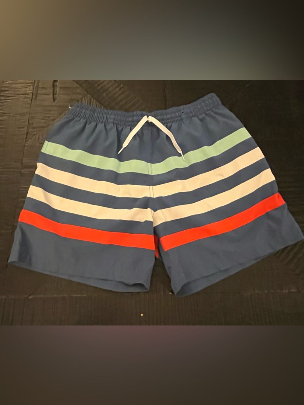 chubbies Men’s Navy Swim Trunks with Red, White & Mint Stripes Size L